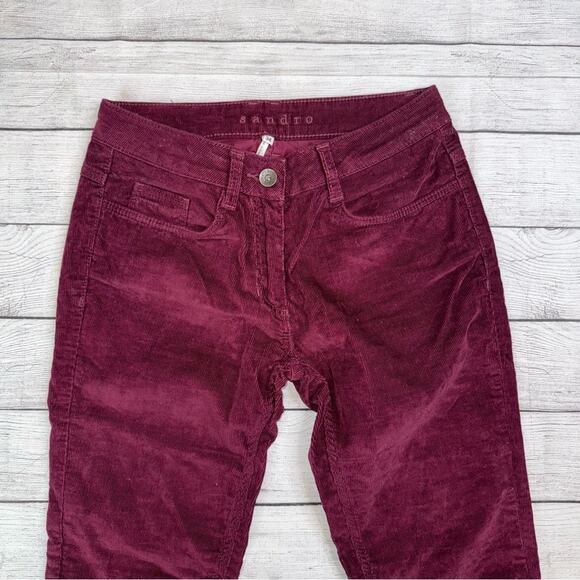 SANDRO Women's Burgundy Narrow Wale Corduroy Pants Cropped Size FR 34  US 2 - Picture 3 of 9